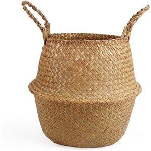 Woven Seagrass Belly Basket for Storage Plant Pot Basket and Laundry, Picnic